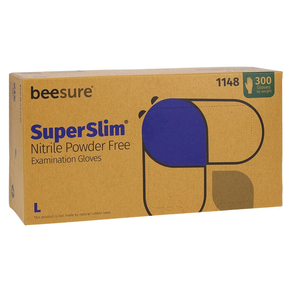 BeeSure SuperSlim Nitrile Examination Gloves, Powder-Free, Non-Sterile, Large, Cobalt Blue, 300/Box, BE1148 thumbnail 3