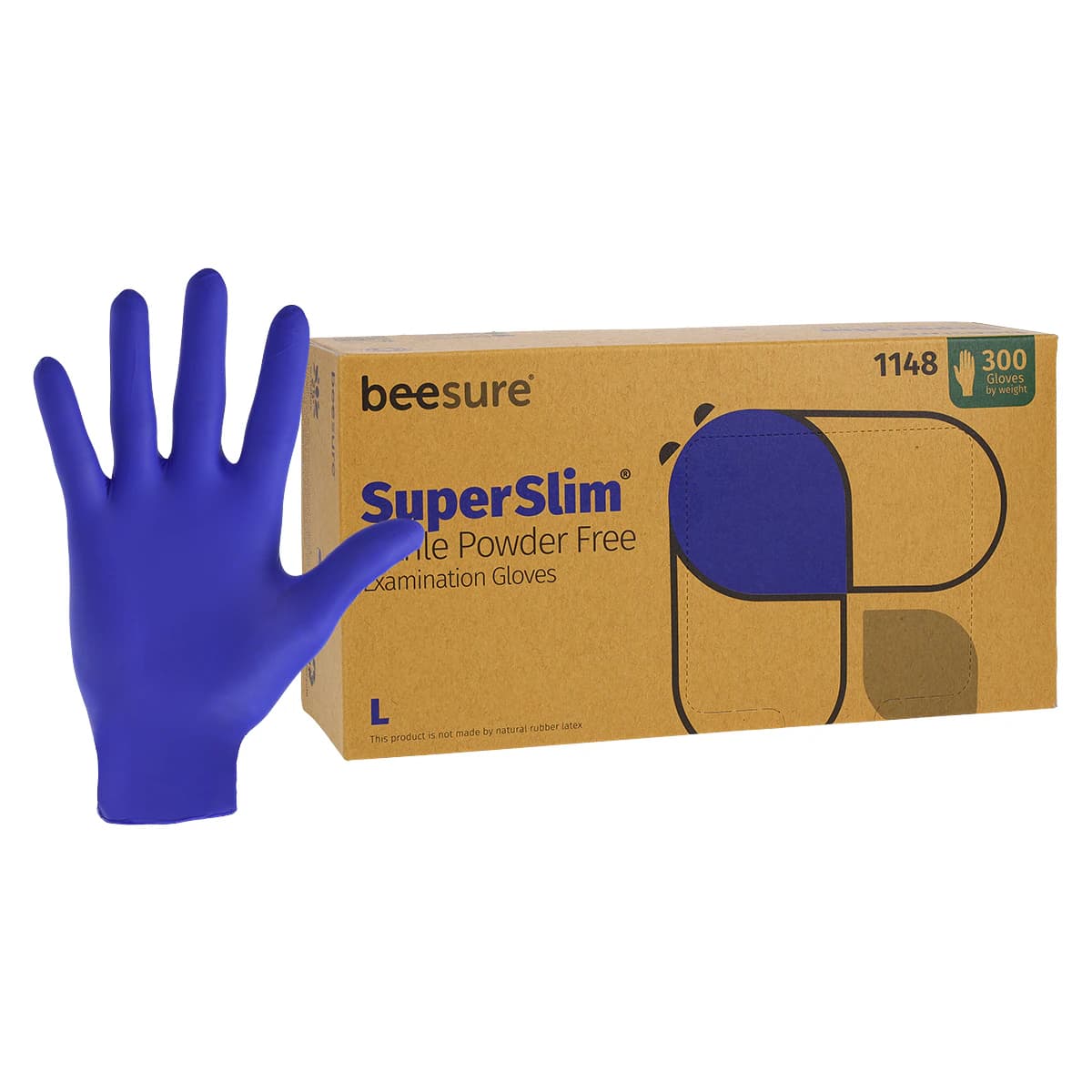 BeeSure SuperSlim Nitrile Examination Gloves, Powder-Free, Non-Sterile, Large, Cobalt Blue, 300/Box, BE1148 - BeeSure SuperSlim Nitrile Examination Gloves, Powder-Free, Large, Cobalt Blue, 300/Box, 1148 - Image 1
