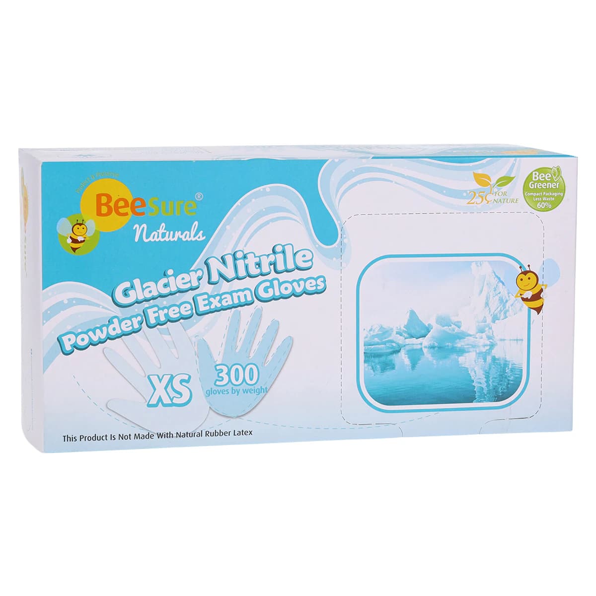 BeeSure Naturals Glacier Nitrile Examination Gloves, Powder-Free, Non-Sterile, Extra Small, Glacier Blue, Textured Fingertips, 300/Box, BE2925 thumbnail 5