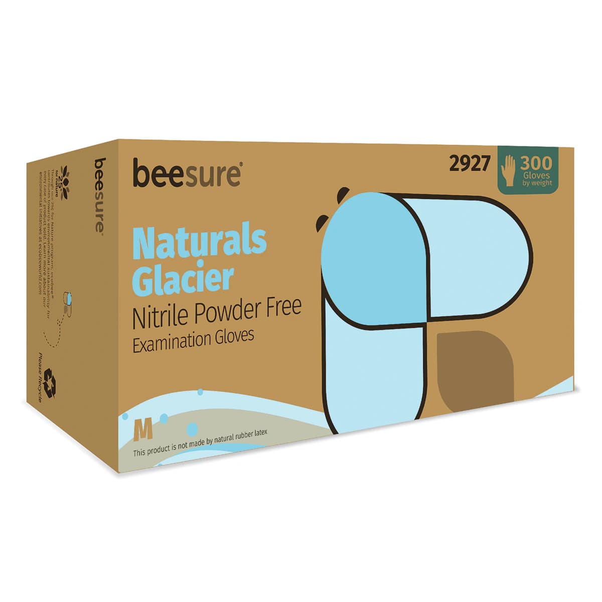 BeeSure Naturals Glacier Nitrile Examination Gloves, Powder-Free, Non-Sterile, Extra Small, Glacier Blue, Textured Fingertips, 300/Box, BE2925 thumbnail 2