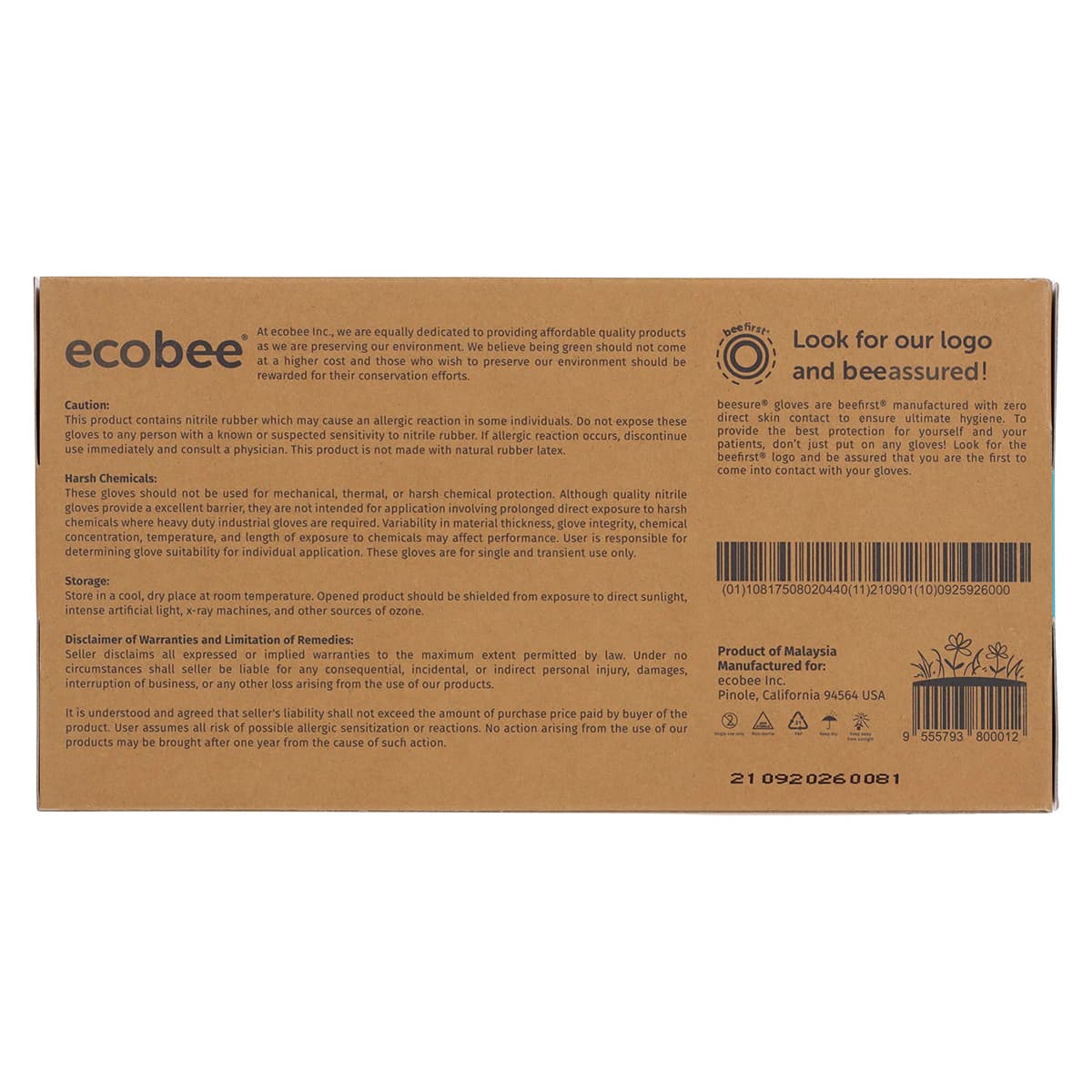 BeeSure Naturals Glacier Nitrile Examination Gloves, Powder-Free, Non-Sterile, Small, Glacier Blue, Textured Fingertips, 300/Box, BE2926 thumbnail 8