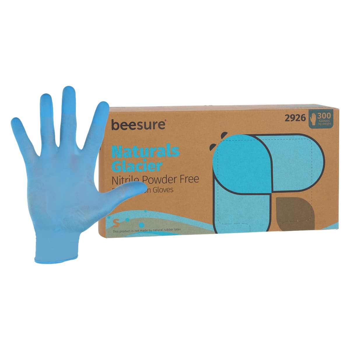 BeeSure Naturals Glacier Nitrile Examination Gloves, Powder-Free, Non-Sterile, Small, Glacier Blue, Textured Fingertips, 300/Box, BE2926 - BeeSure Glacier Nitrile Examination Gloves, Powder-Free, Small, Glacier Blue, 300/Box - Image 1