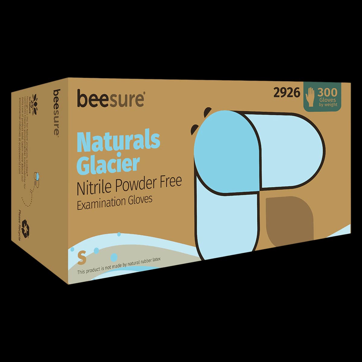 BeeSure Naturals Glacier Nitrile Examination Gloves, Powder-Free, Non-Sterile, Small, Glacier Blue, Textured Fingertips, 300/Box, BE2926 thumbnail 2