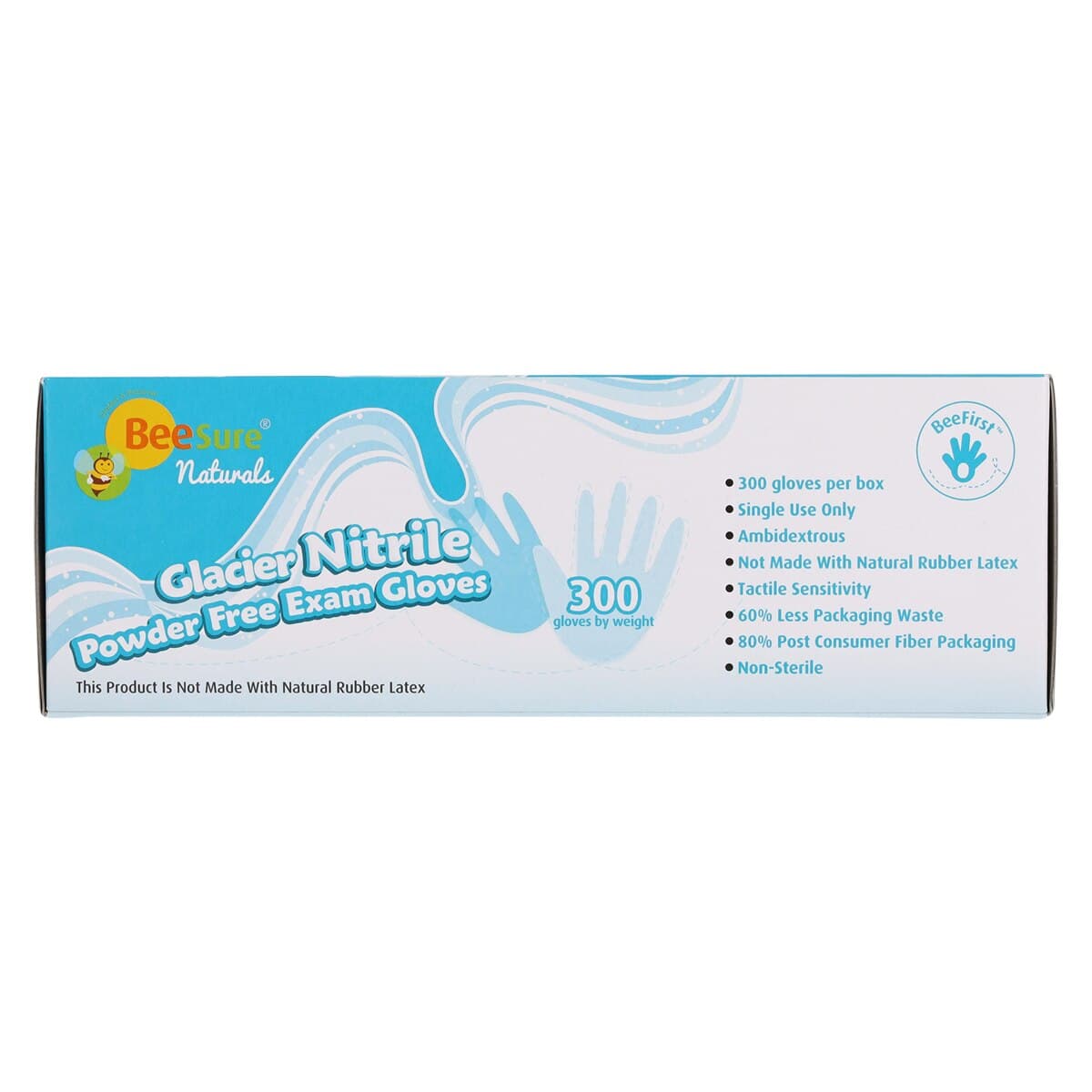 BeeSure Naturals Glacier Nitrile Exam Gloves, Powder Free, Non-Sterile, Large, Glacier Blue, 300/Box, BE2928 thumbnail 6