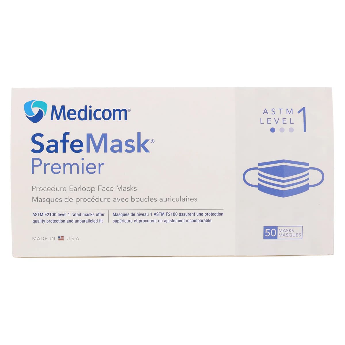 Medicom SafeMask Premier Procedure Face Mask, ASTM Level 1, Ear Loop, White, 50/Box, 2010 thumbnail 9