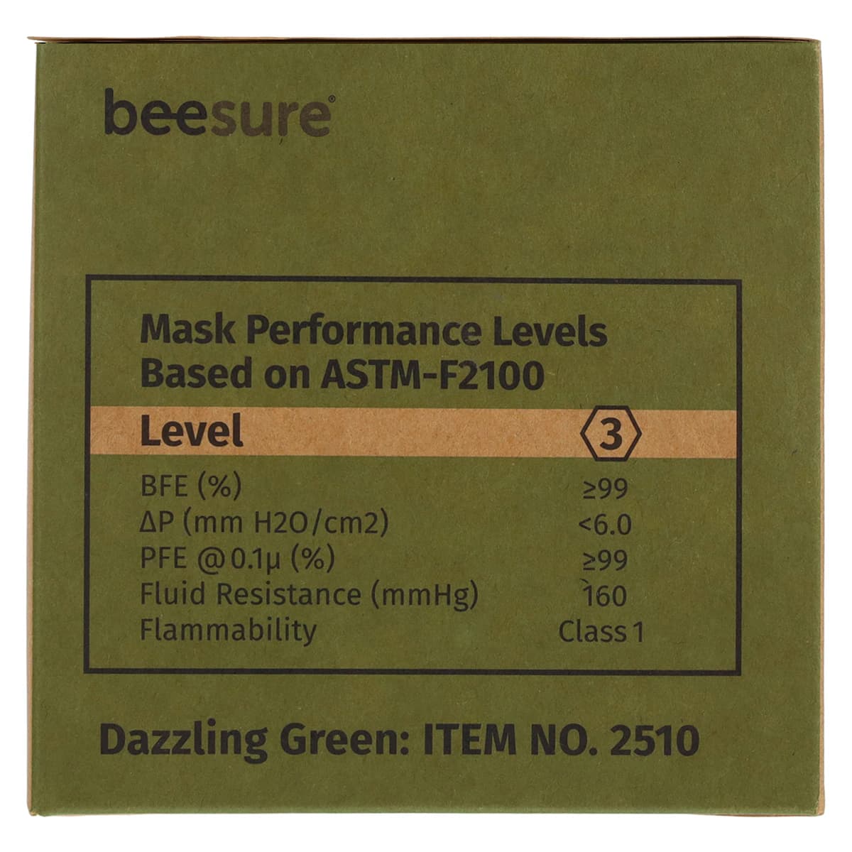 BeeSure Vibe Procedure Face Mask, ASTM Level 3, Dazzling Green, 50/Box, BE2510 thumbnail 9