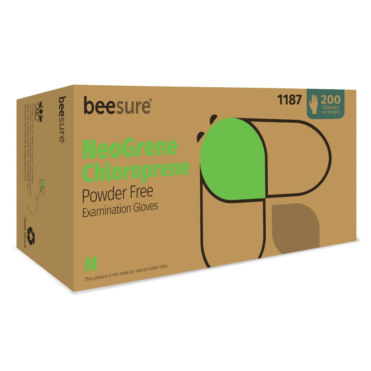 BeeSure NeoGrene Chloroprene Exam Gloves, Powder-Free, Non-Sterile, X-Small, Green, 200/Box, BE1185 thumbnail 3