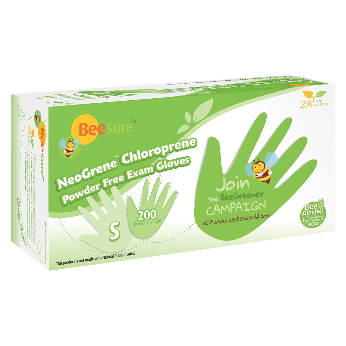 BeeSure NeoGrene Chloroprene Exam Gloves, Powder-Free, Non-Sterile, Small, Green, 200/Box, BE1186 thumbnail 3