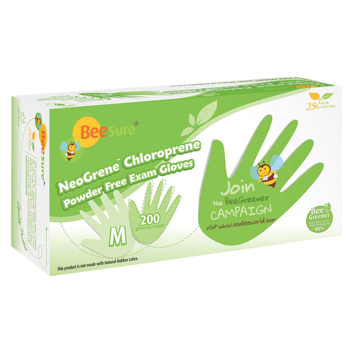 BeeSure NeoGrene Chloroprene Exam Gloves, Powder-Free, Non-Sterile, Medium, Green, 200/Box, BE1187 thumbnail 2