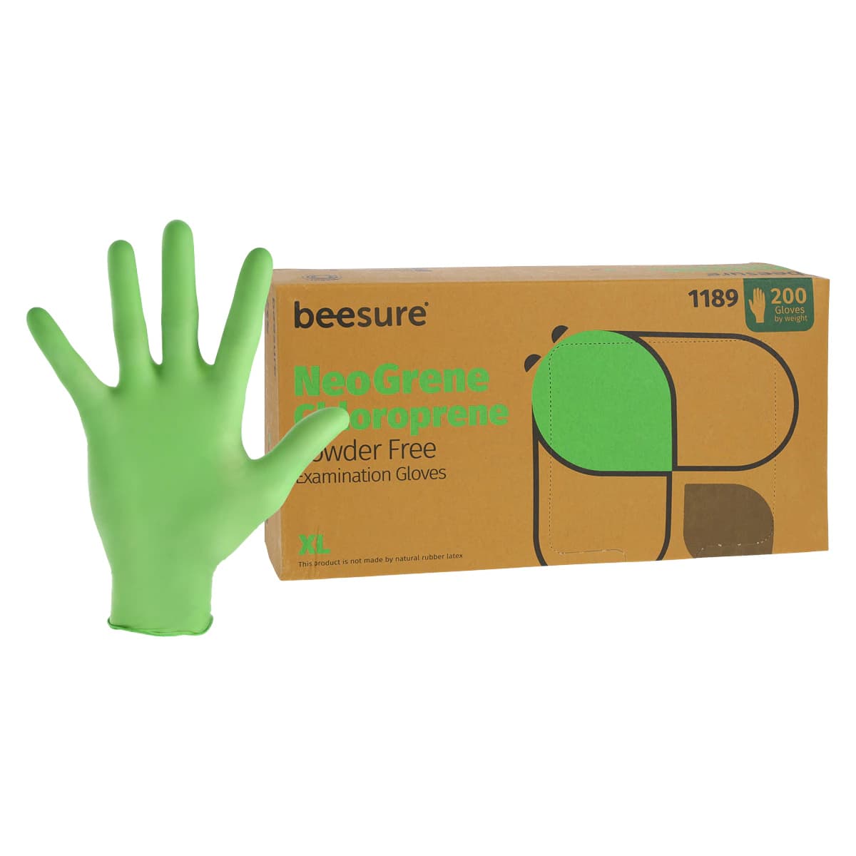BeeSure NeoGrene Chloroprene Exam Gloves, Powder-Free, Non-Sterile, Extra Large, Green, 200/Box, BE1189 thumbnail 3