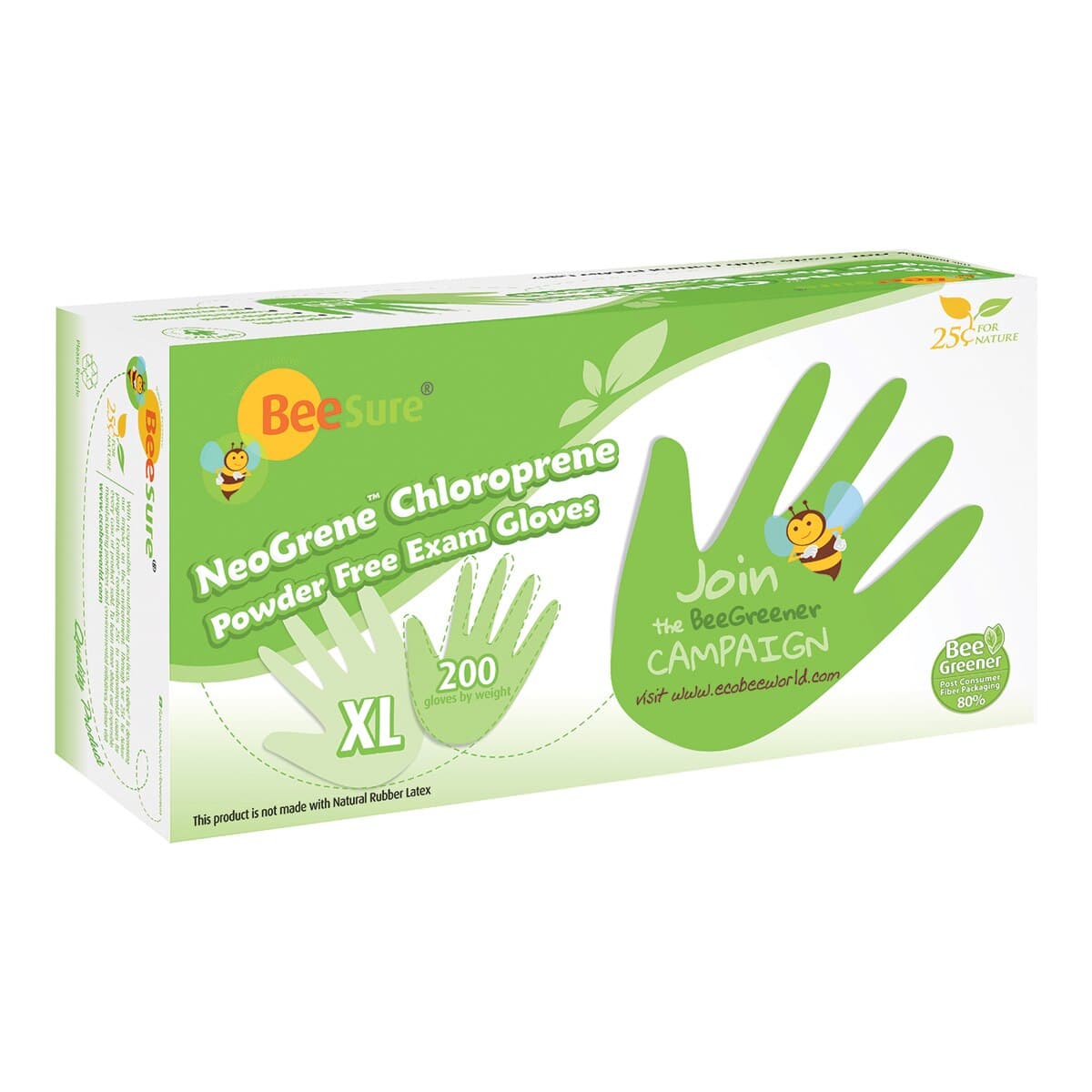 BeeSure NeoGrene Chloroprene Exam Gloves, Powder-Free, Non-Sterile, Extra Large, Green, 200/Box, BE1189 thumbnail 2