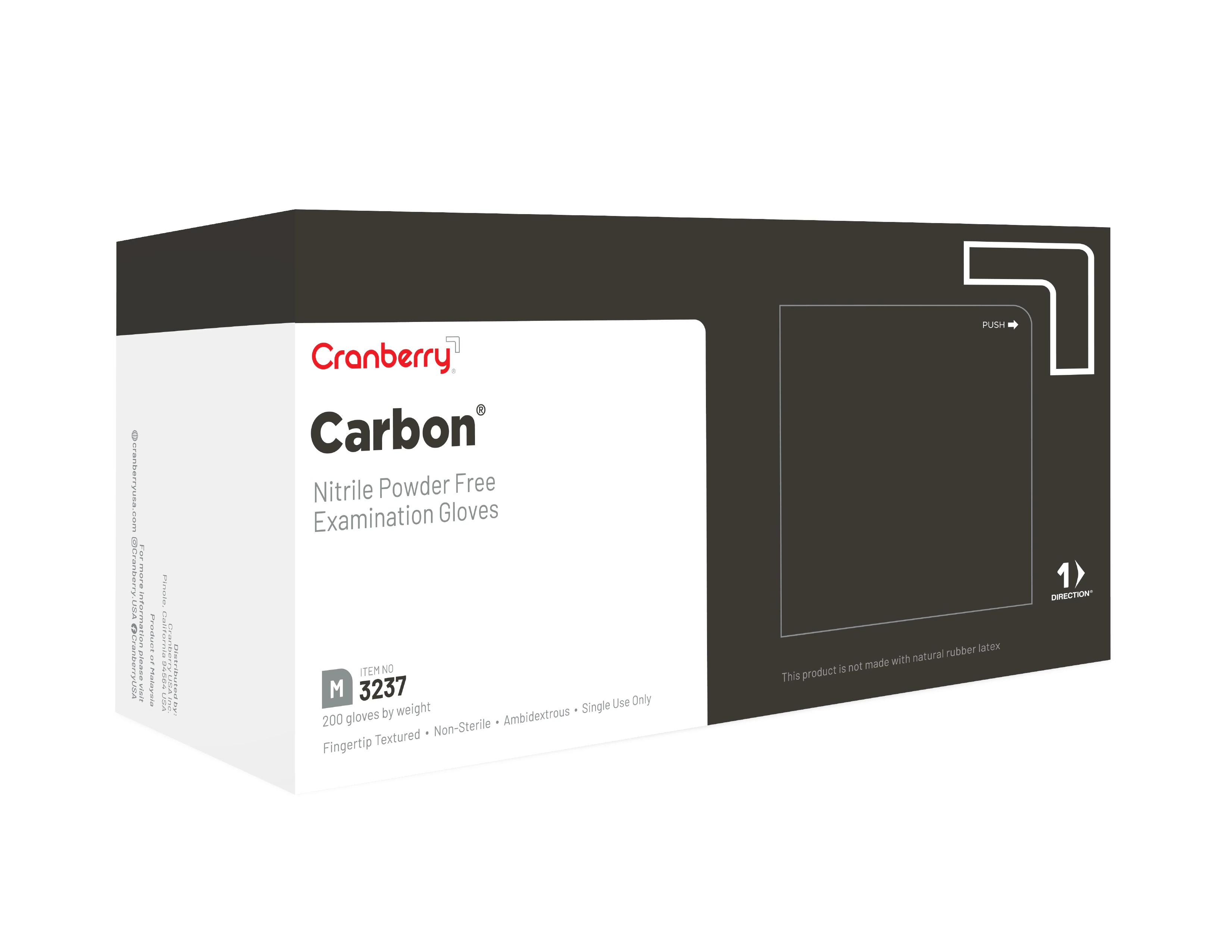 Cranberry Carbon Nitrile Exam Gloves, Powder Free, Non-Sterile, Medium, Black, 200/Box, CR3237 - Carbon Nitrile Exam Gloves Medium Black Box of 200 - Image 1