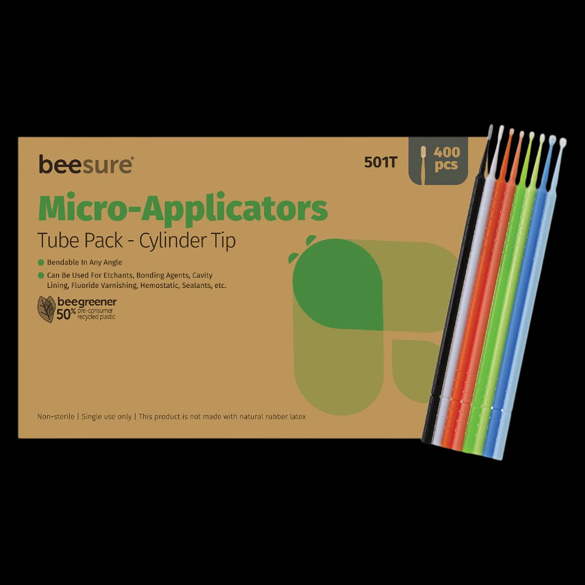 BeeSure Micro Applicators, Cylinder Tapered Tip, Black & White, 400/Box, BE501T - BeeSure Micro Applicators - Tubes, Tapered, Black & White 400 - Image 1