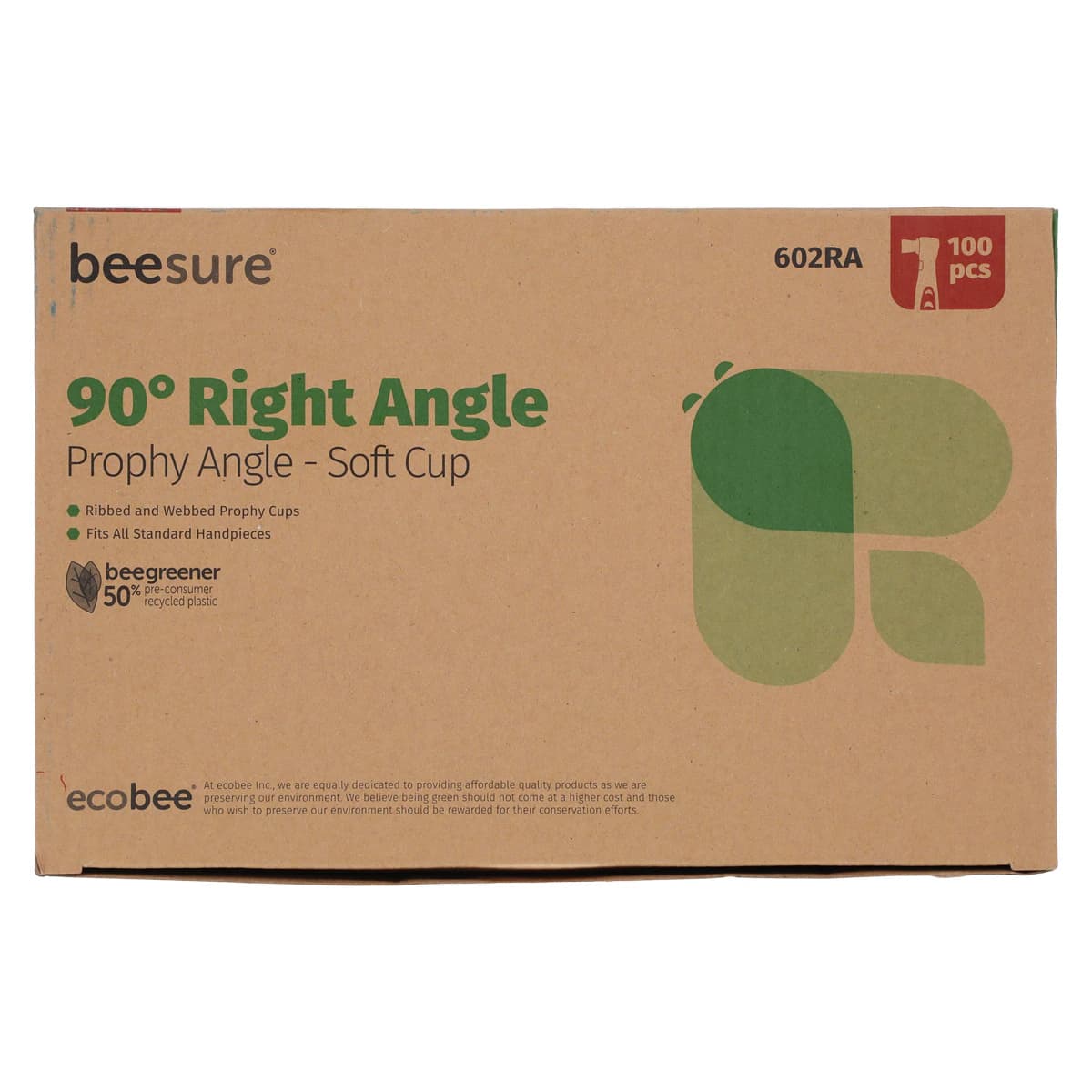 BeeSure Disposable Prophy Angle, 90° Right Angle, Soft Green Cup, Ribbed & Webbed, Latex-Free, 100/Box, BE602RA thumbnail 3