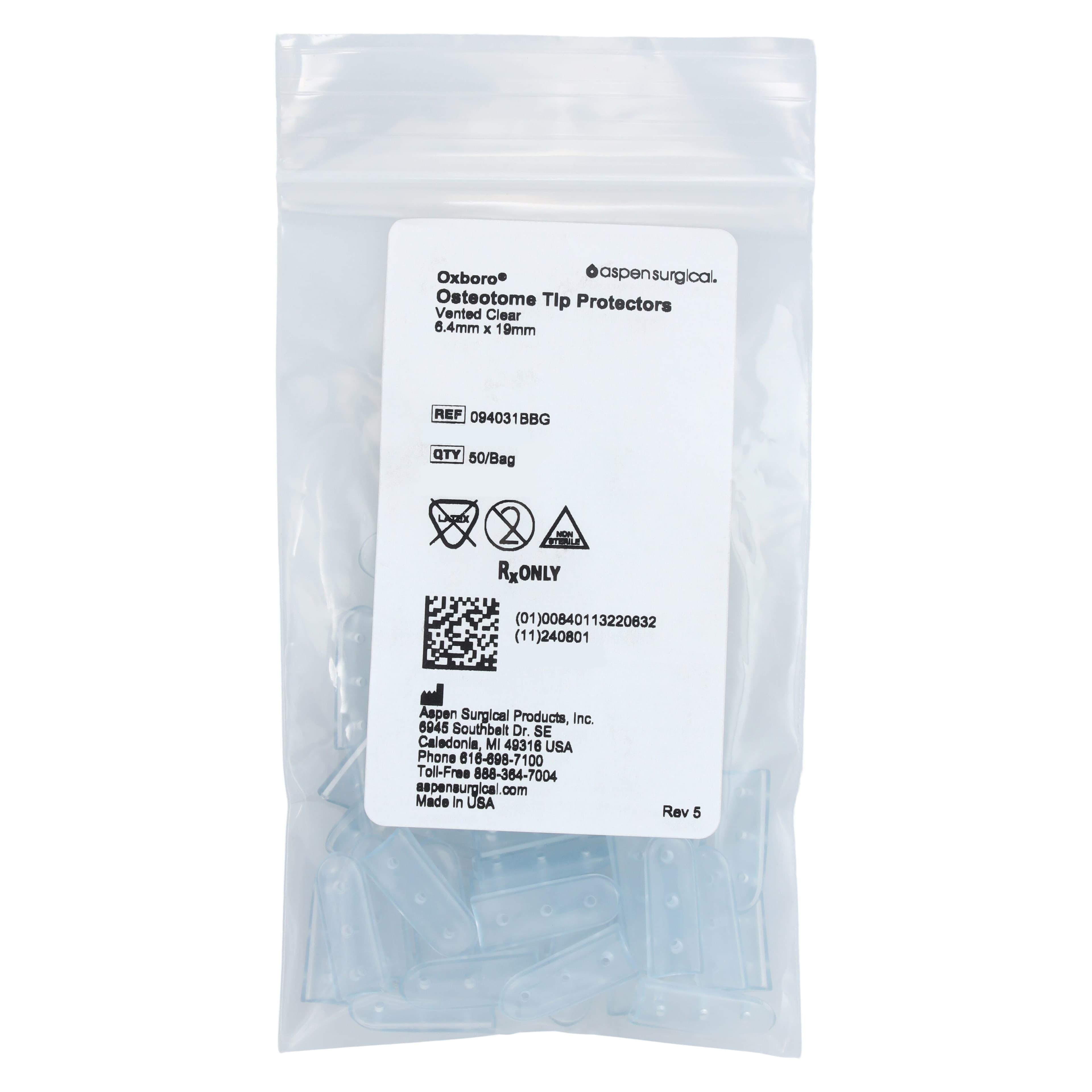 Aspen Surgical Osteotome Tip Protector, Clear, 6.4 x 19mm, Non-Sterile, Disposable, 50/Bag thumbnail 3