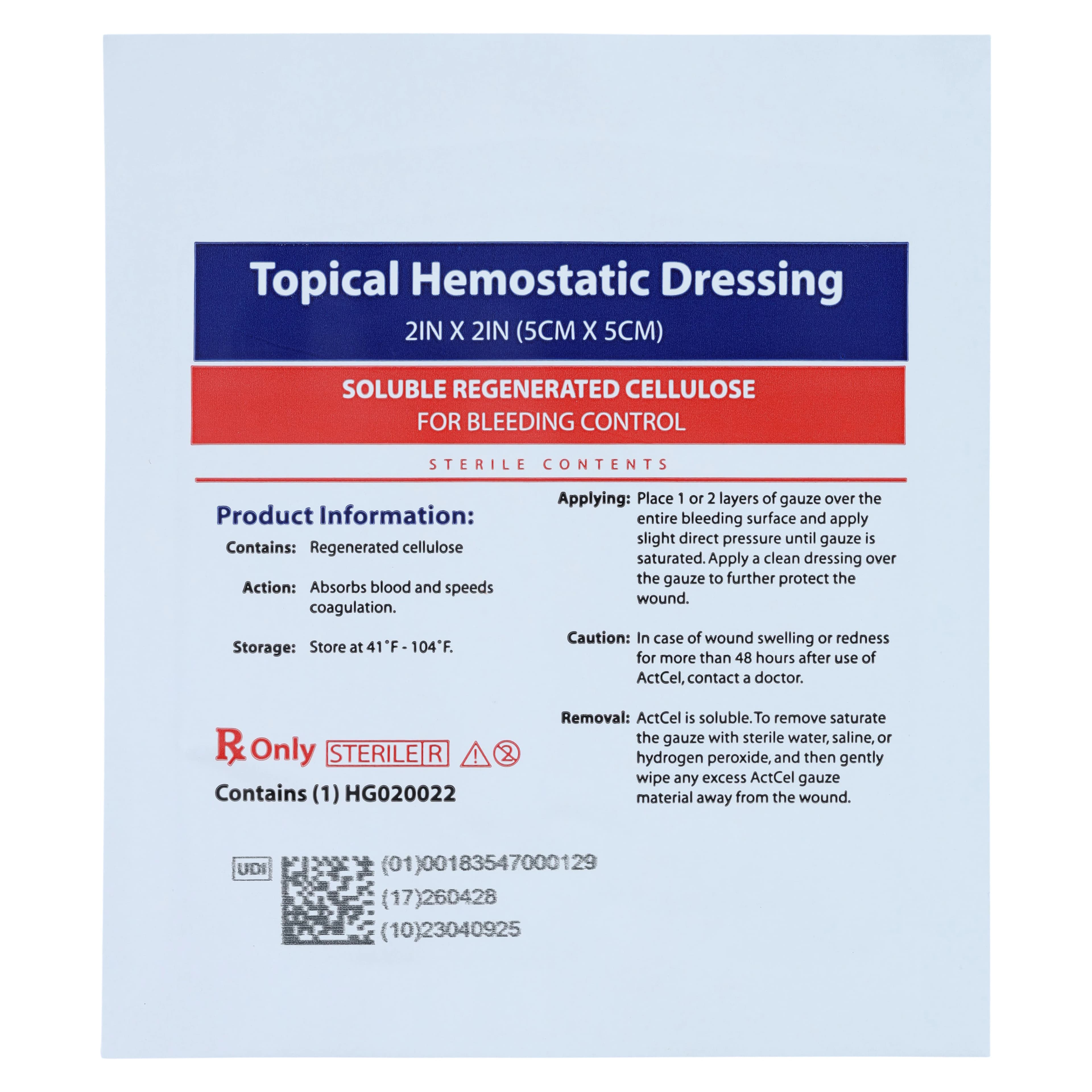 ActCel Hemostatic Gauze 2" x 2", Box of 20, 183547000228 thumbnail 4