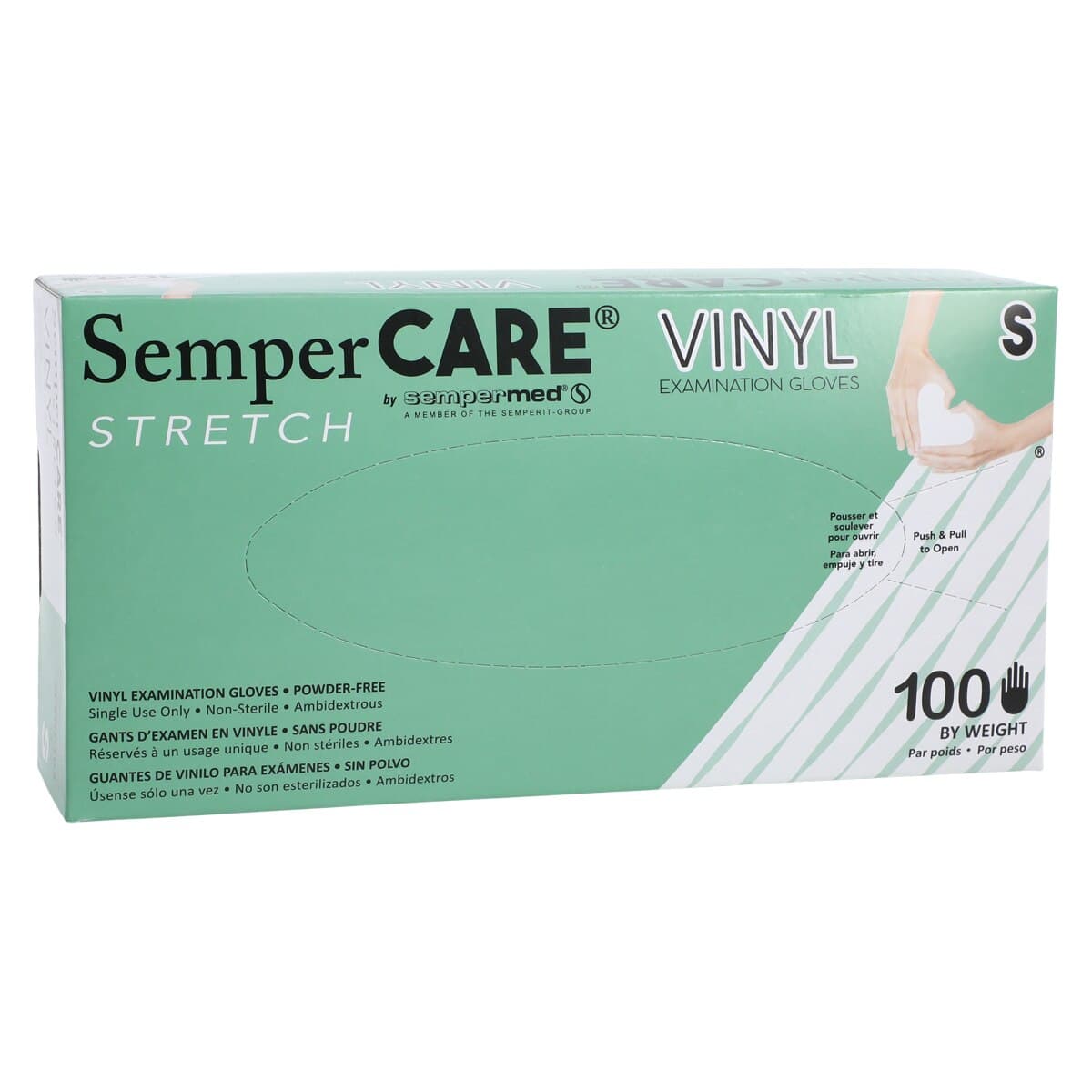 SemperCare® Stretch Vinyl Exam Gloves, Powder Free, Non-Sterile, Small, White/Cream, 100/Box, SCVNP102 thumbnail 4