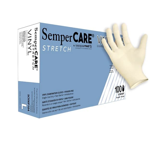 SemperCare® Stretch Vinyl Exam Gloves, Powder Free, Non-Sterile, Small, White/Cream, 100/Box, SCVNP102 - SemperCare® Vinyl Exam Gloves Small White Box of 100 - Image 1