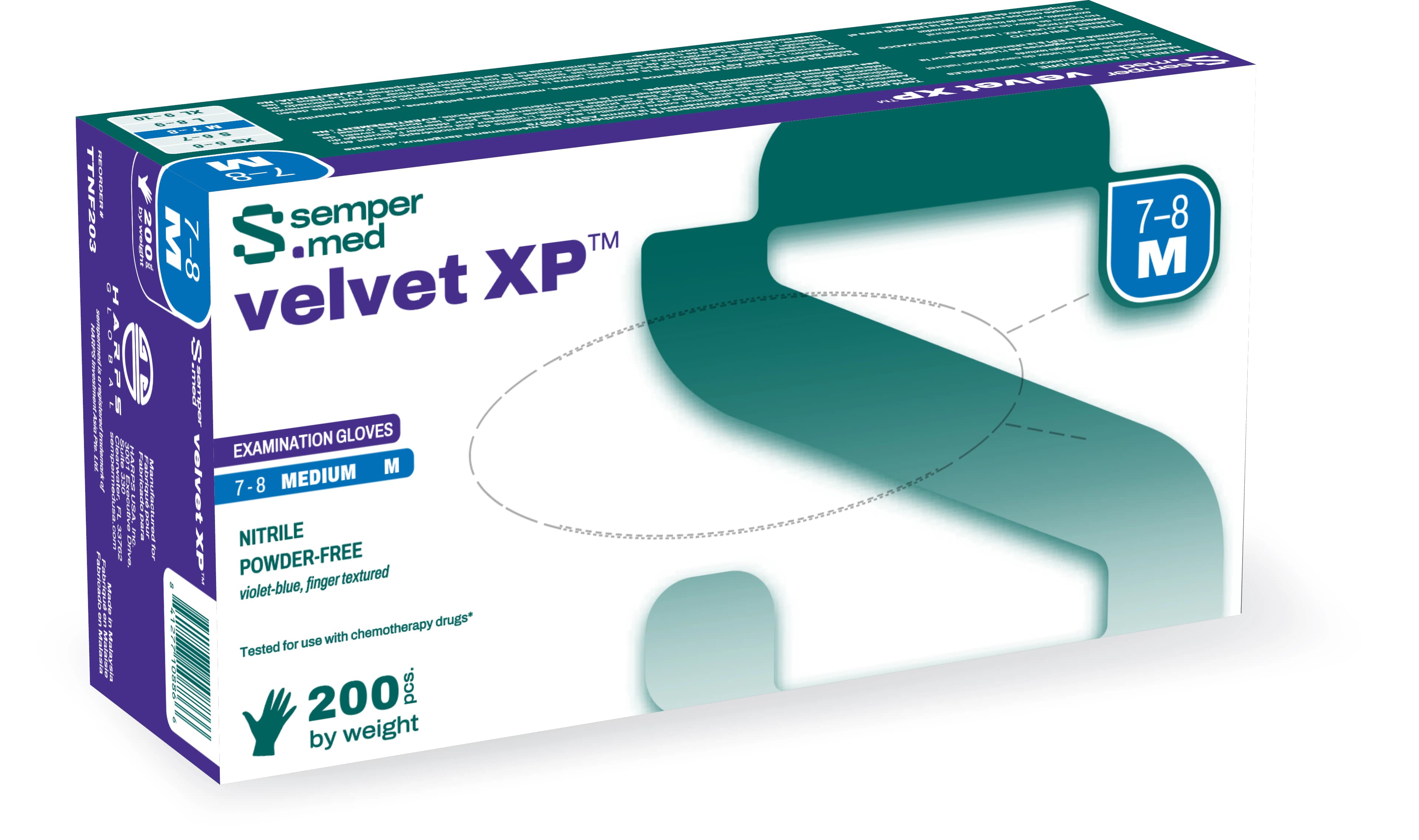 Sempermed Tender Touch Nitrile Exam Gloves, Large, Powder-Free, Textured Fingertips, Violet, 200/Box, TTNF204 thumbnail 2