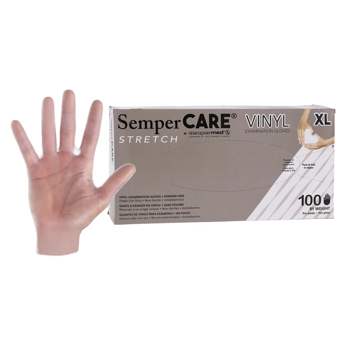 SemperCare Stretch Vinyl Exam Gloves, Powder Free, Non-Sterile, X-Large, Cream, 100/Box, SCVNP105 thumbnail 2