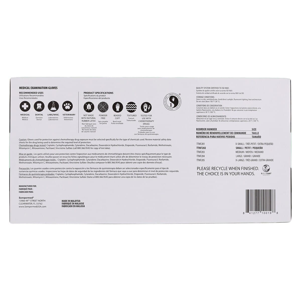 Sempermed Tender Touch Nitrile Exam Gloves, Small, Powder-Free, Textured Fingertips, Violet, 200/Box, TTNF202 thumbnail 9