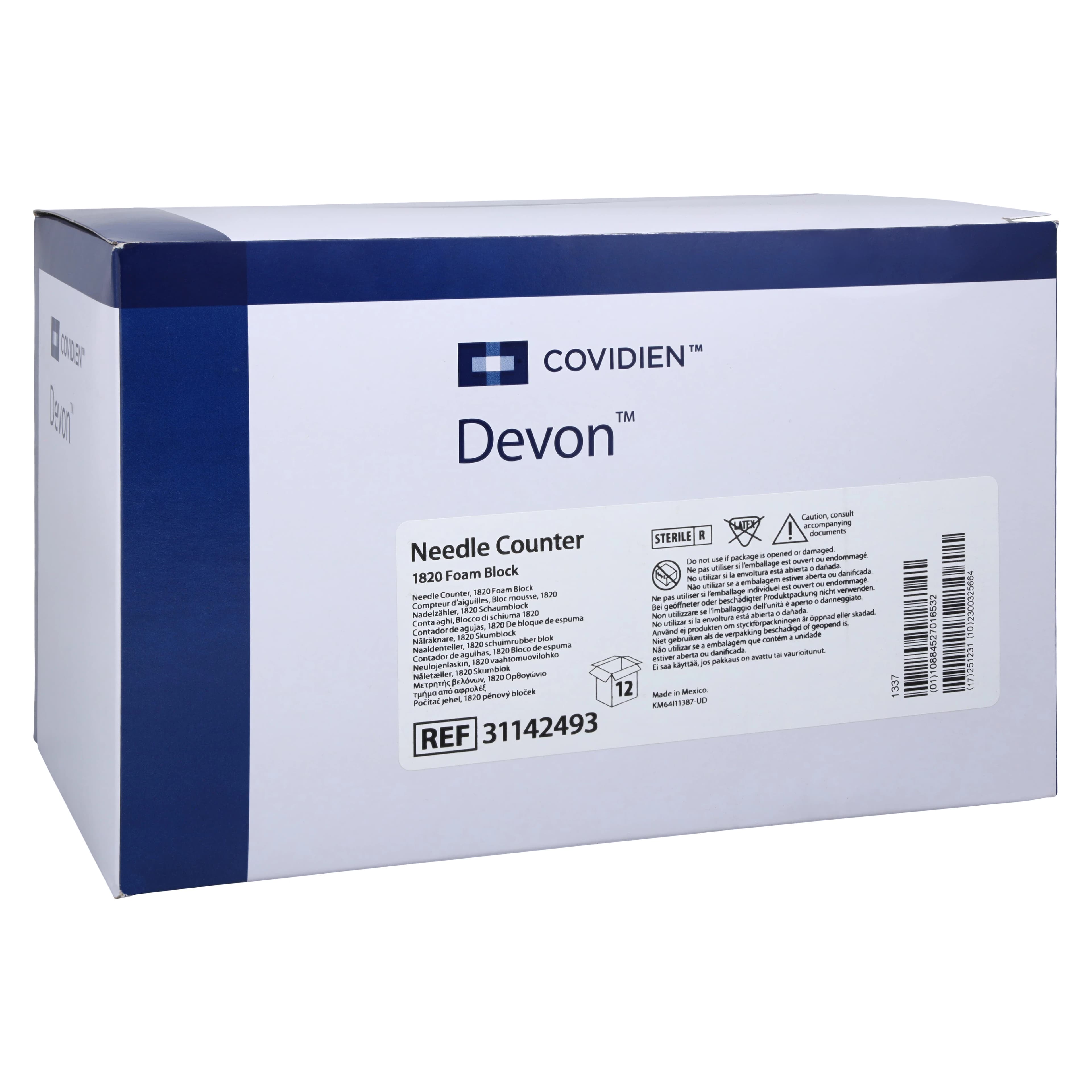 Cardinal Devon Needle Counter Foam Block with Magnet, BOXLOCKS, Red, Sterile, 12/Box - Needle Counter Foam Block - Image 1
