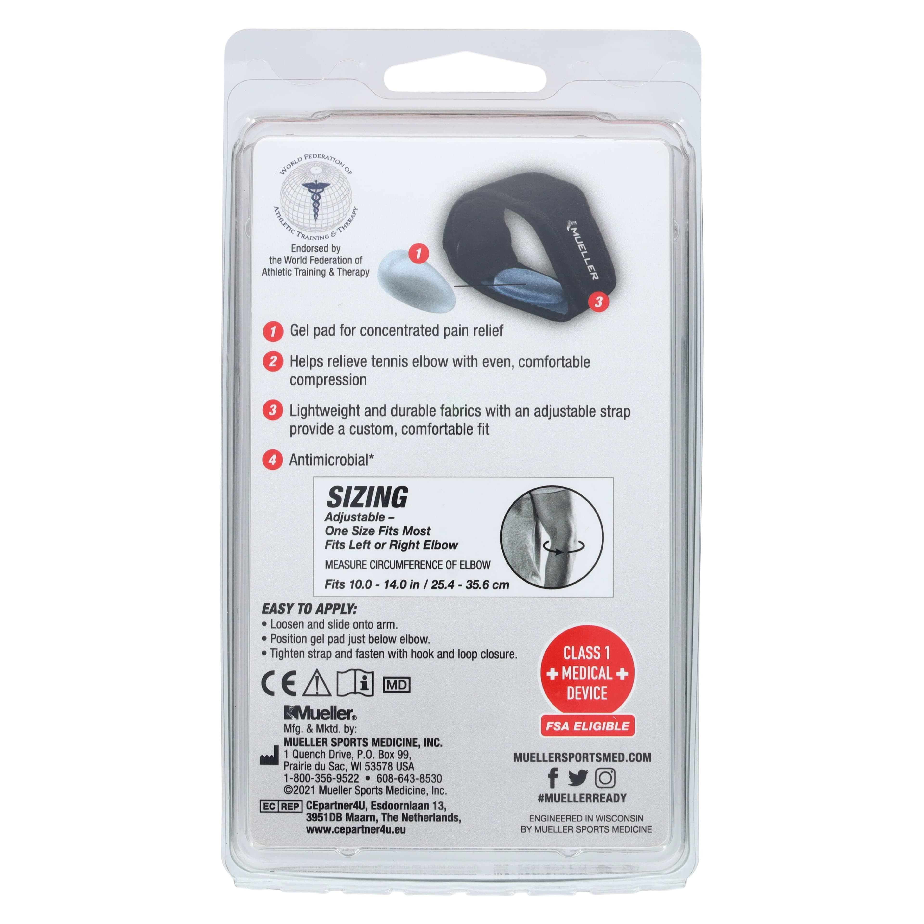 Mueller Sports Medicine Soft Support Tennis Elbow Brace with Gel Pad, One Size, Black thumbnail 4