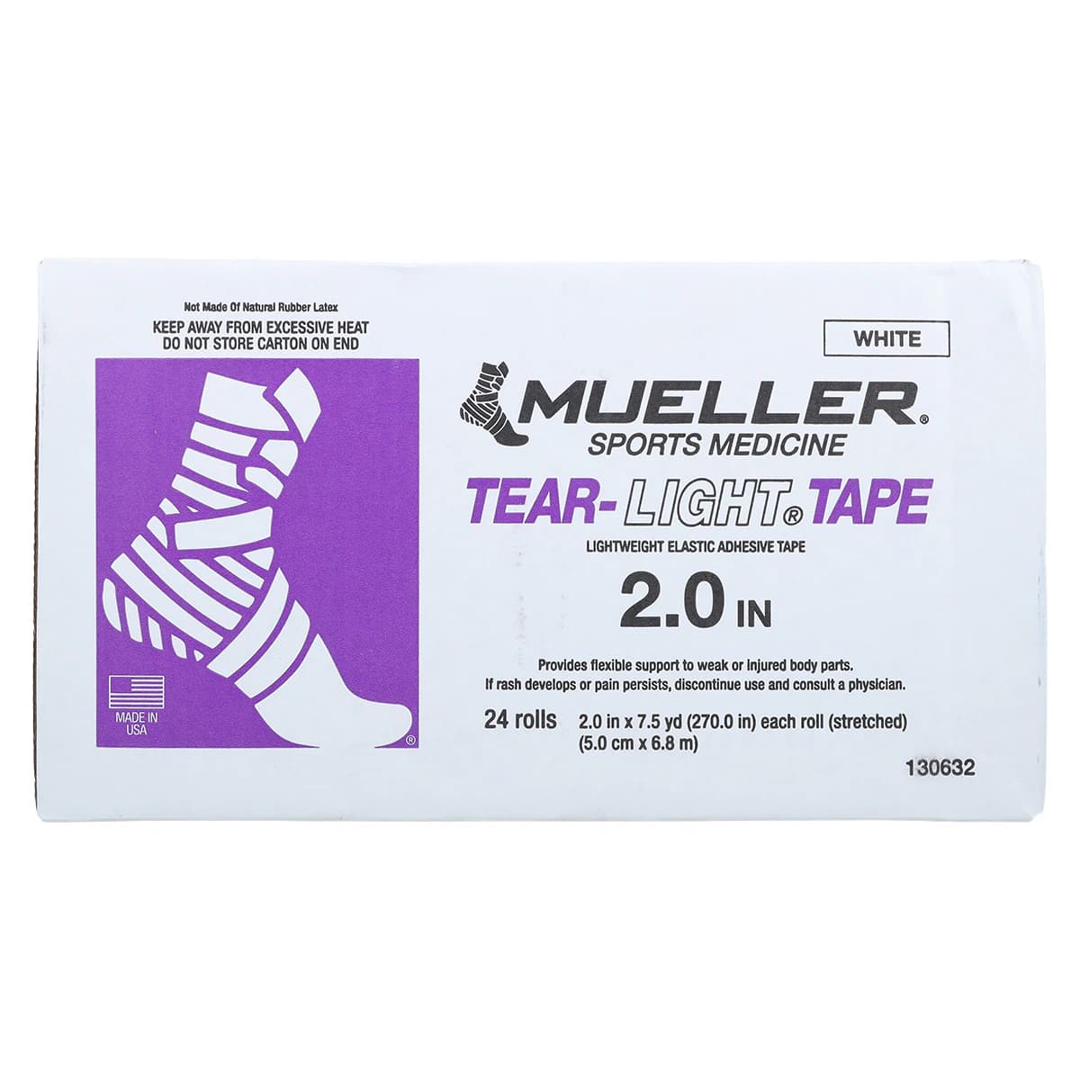 Mueller Tear-Light Elastic Athletic Tape, 2" x 7.5 yd, White, Non-Sterile, Latex-Free, 24/Case thumbnail 3
