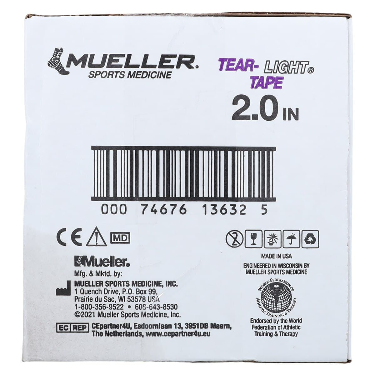 Mueller Tear-Light Elastic Athletic Tape, 2" x 7.5 yd, White, Non-Sterile, Latex-Free, 24/Case thumbnail 4