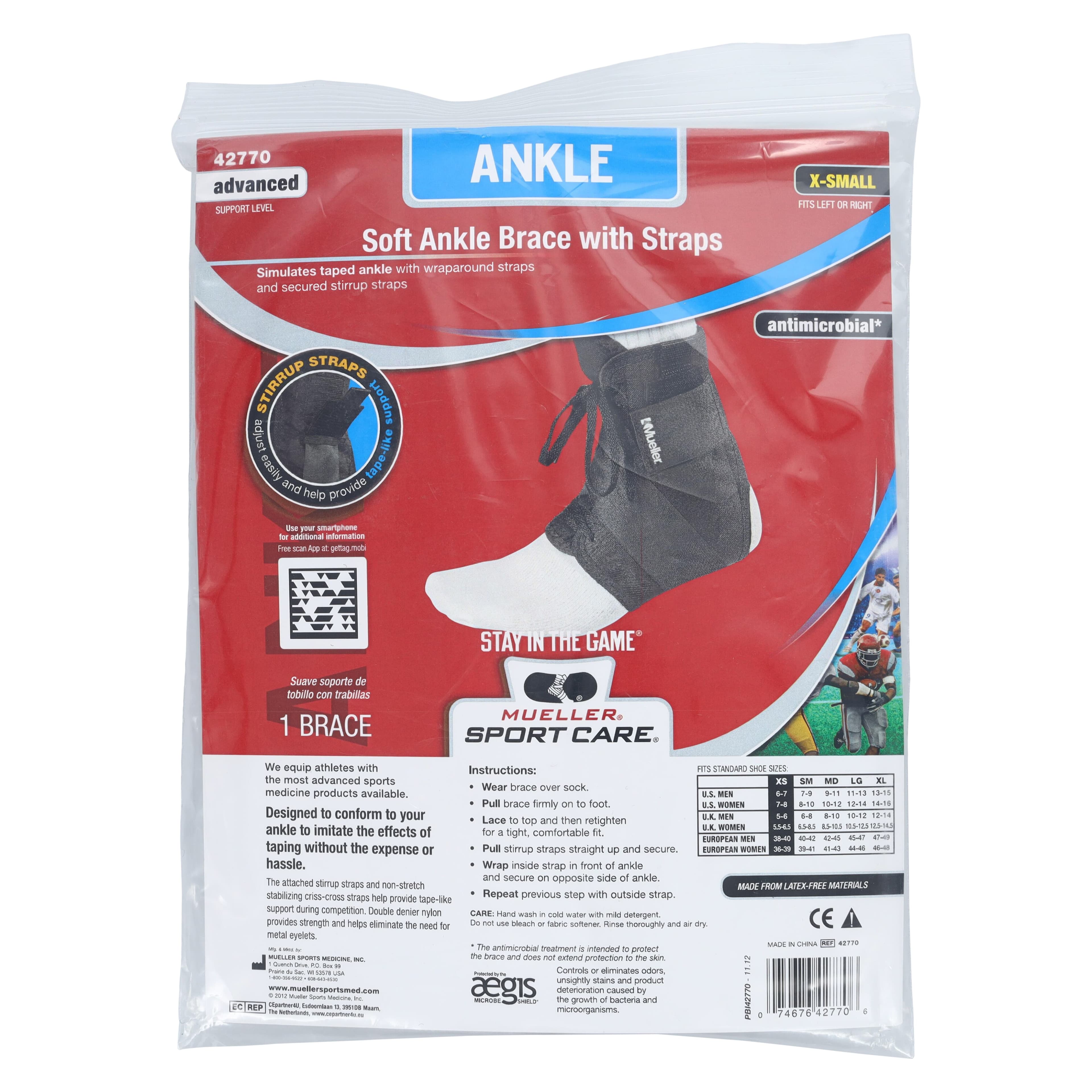 Mueller Sports Medicine Soft Stabilizing Ankle Brace with Strap, Antimicrobial Fabric, X-Small (Men 6-7 / Women 7-8), Black thumbnail 6