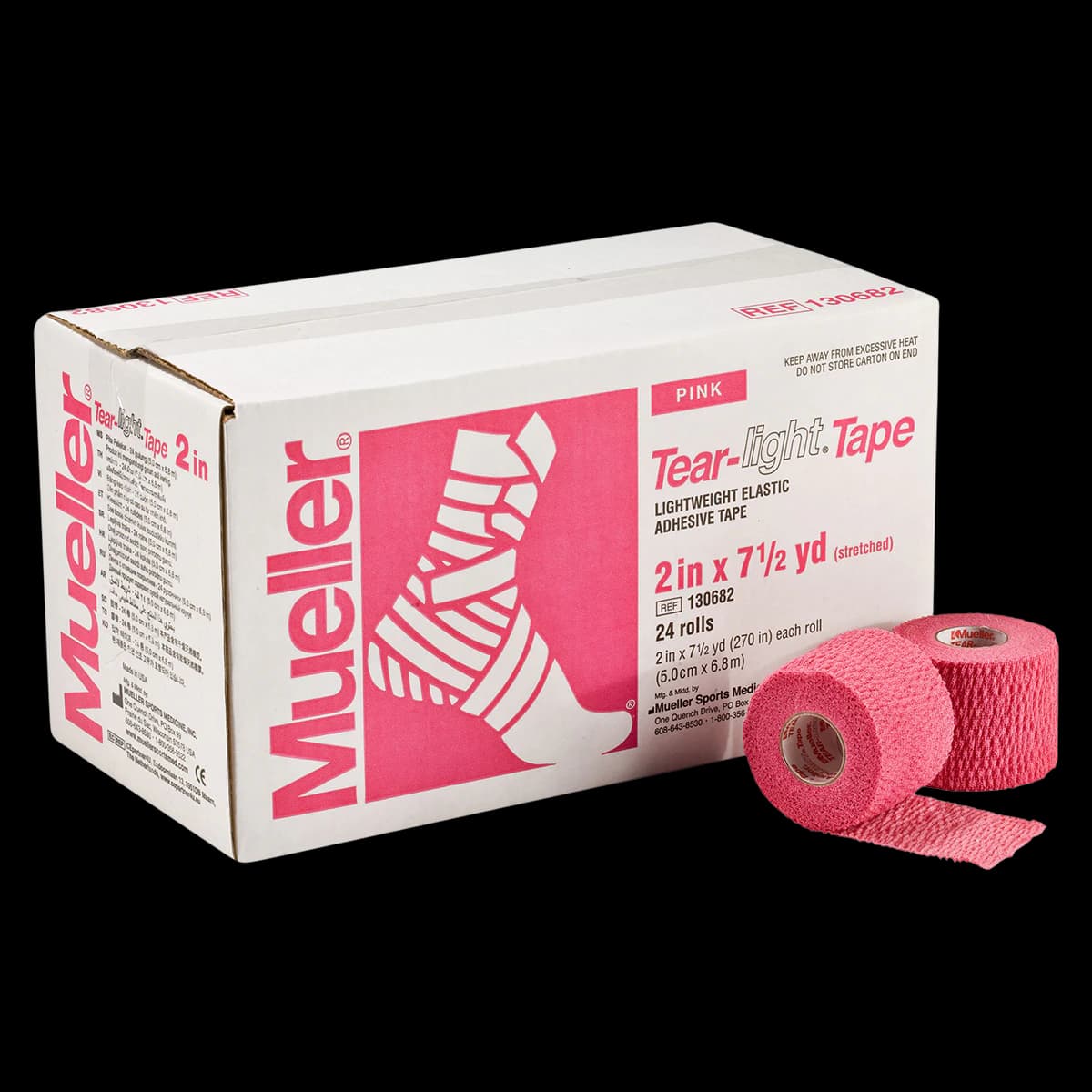 Mueller Tear-Light Athletic Tape, Elastic, Pink, 2" x 7.5 yd, 24/Case thumbnail 2