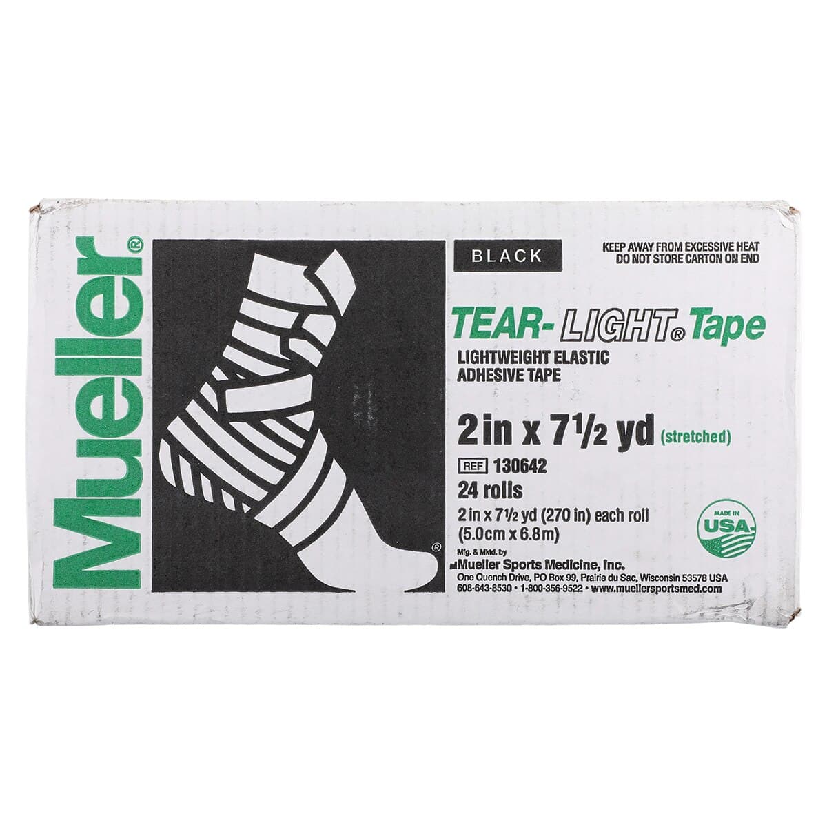 Mueller Tear-Light Elastic Athletic Tape, 2" x 7.5 yd, Black, Non-Sterile, Latex-Free, 24/Case thumbnail 3