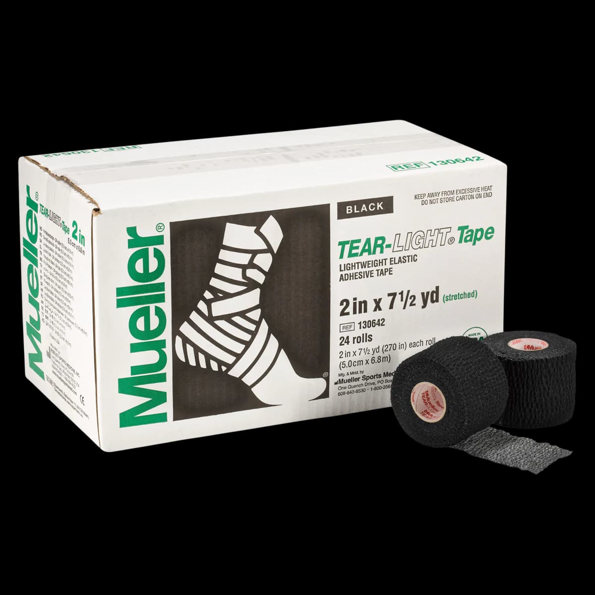 Mueller Tear-Light Elastic Athletic Tape, 2" x 7.5 yd, Black, Non-Sterile, Latex-Free, 24/Case thumbnail 2