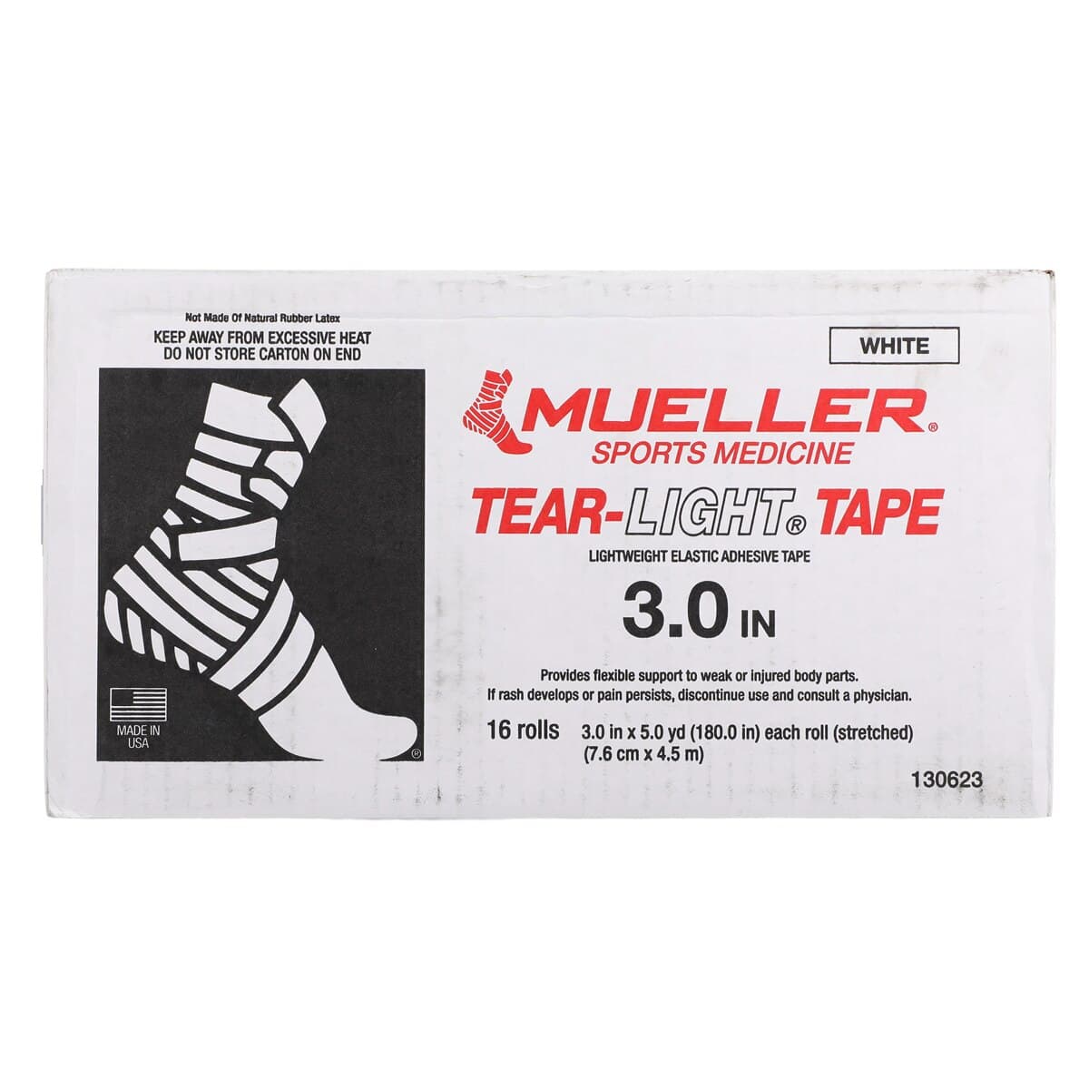 Mueller Sports Medicine Tear-Light Elastic Athletic Tape, 3" x 5 yd, White, Non-Sterile, Latex-Free, 16/Case thumbnail 3