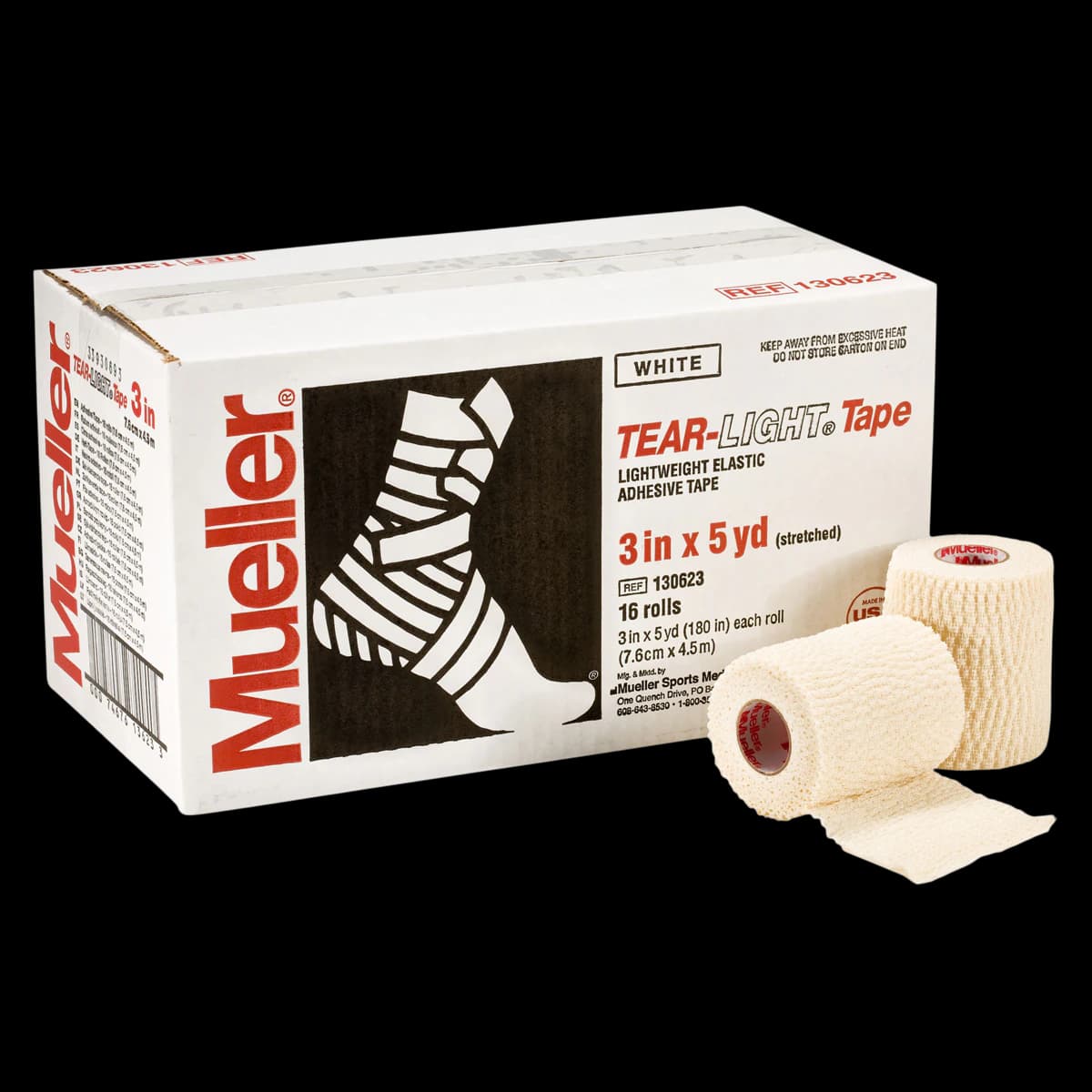 Mueller Sports Medicine Tear-Light Elastic Athletic Tape, 3" x 5 yd, White, Non-Sterile, Latex-Free, 16/Case thumbnail 2