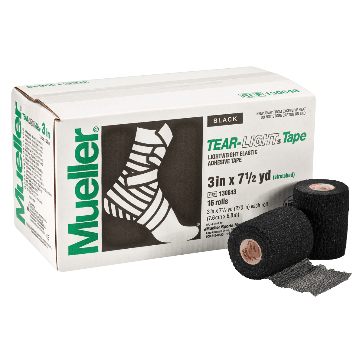 Mueller Tear-Light Elastic Athletic Tape, 3" x 7.5 yd, Black, Non-Sterile, 16/Case thumbnail 2