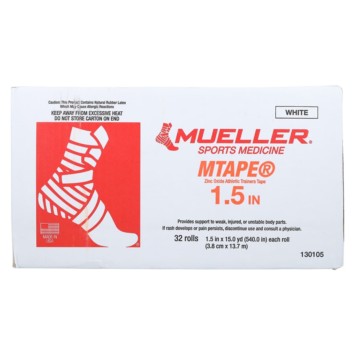 Mueller Sports Medicine Trainers Tape, Cotton/Zinc Oxide, 1.5" x 15 yd, White, Non-Sterile, 32/Case thumbnail 3