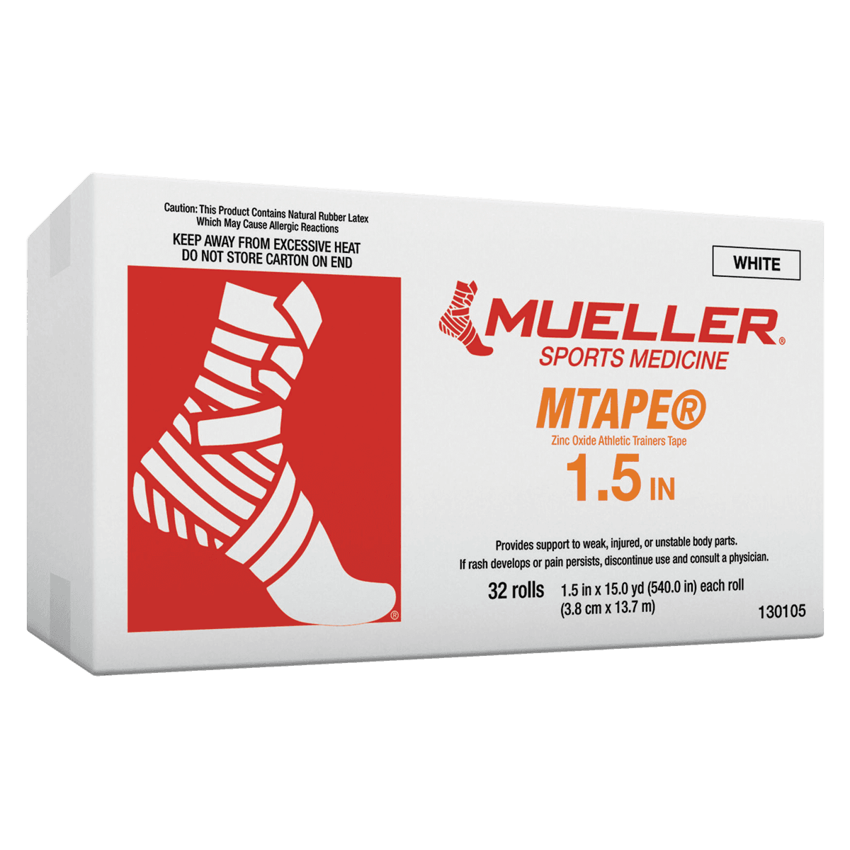 Mueller Sports Medicine Trainers Tape, Cotton/Zinc Oxide, 1.5" x 15 yd, White, Non-Sterile, 32/Case thumbnail 2