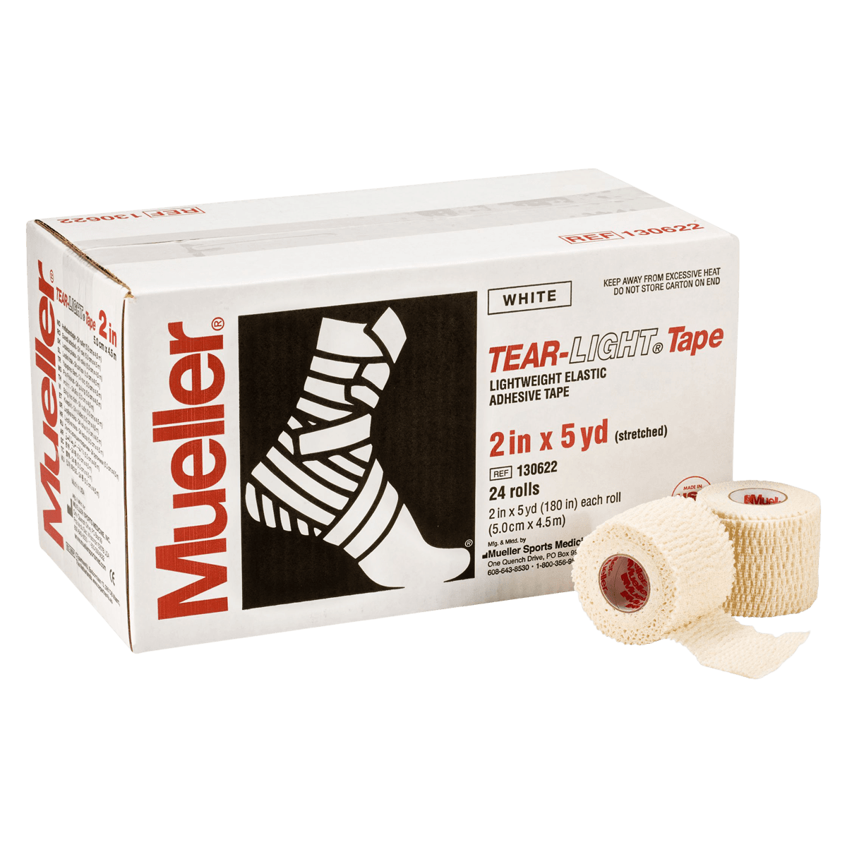 Mueller Tear-Light Elastic Athletic Tape, 2" x 5 yd, White, Non-Sterile, Latex-Free, 24/Case thumbnail 2