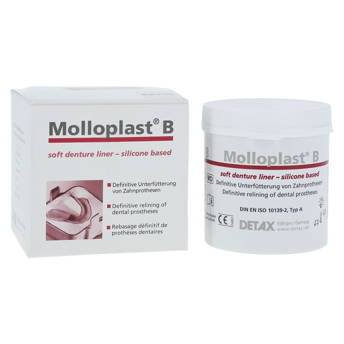 Molloplast-B Soft Reline Material, Heat-Cured Silicone, 170 g Jar, 62310 - Molloplast-B Soft Reline Material Lab Size Jar - Image 1