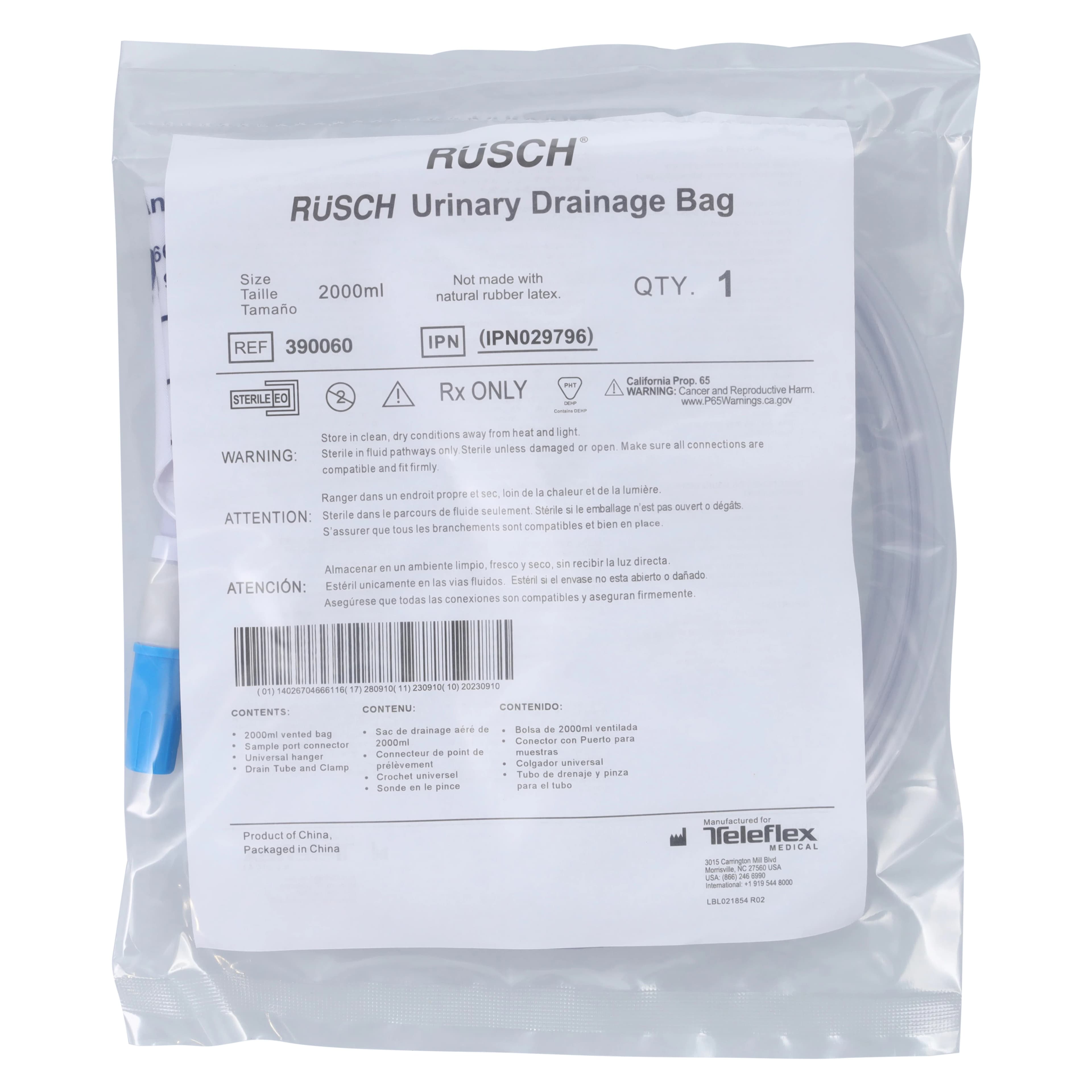 Teleflex Urinary Drainage Bag with Anti-Reflux Valve, Disposable, 2L - Bag Drainage Urinary w/Valve - Image 1