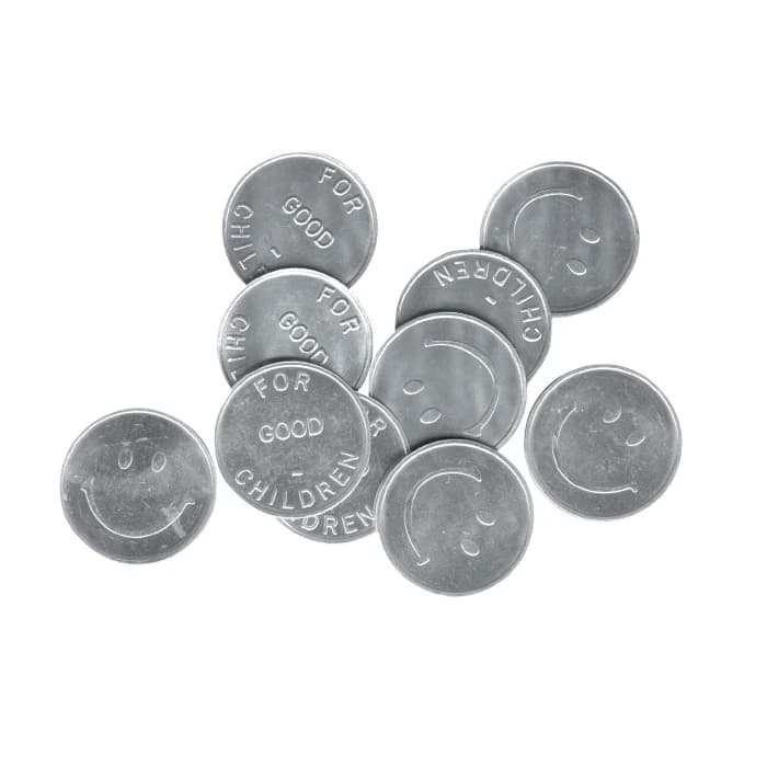 Sherman Specialty Smile Face Tokens for Vending Machine, Silver, 100/Box - Smile Face Tokens for Vending Machine Pack of 100 - Image 1