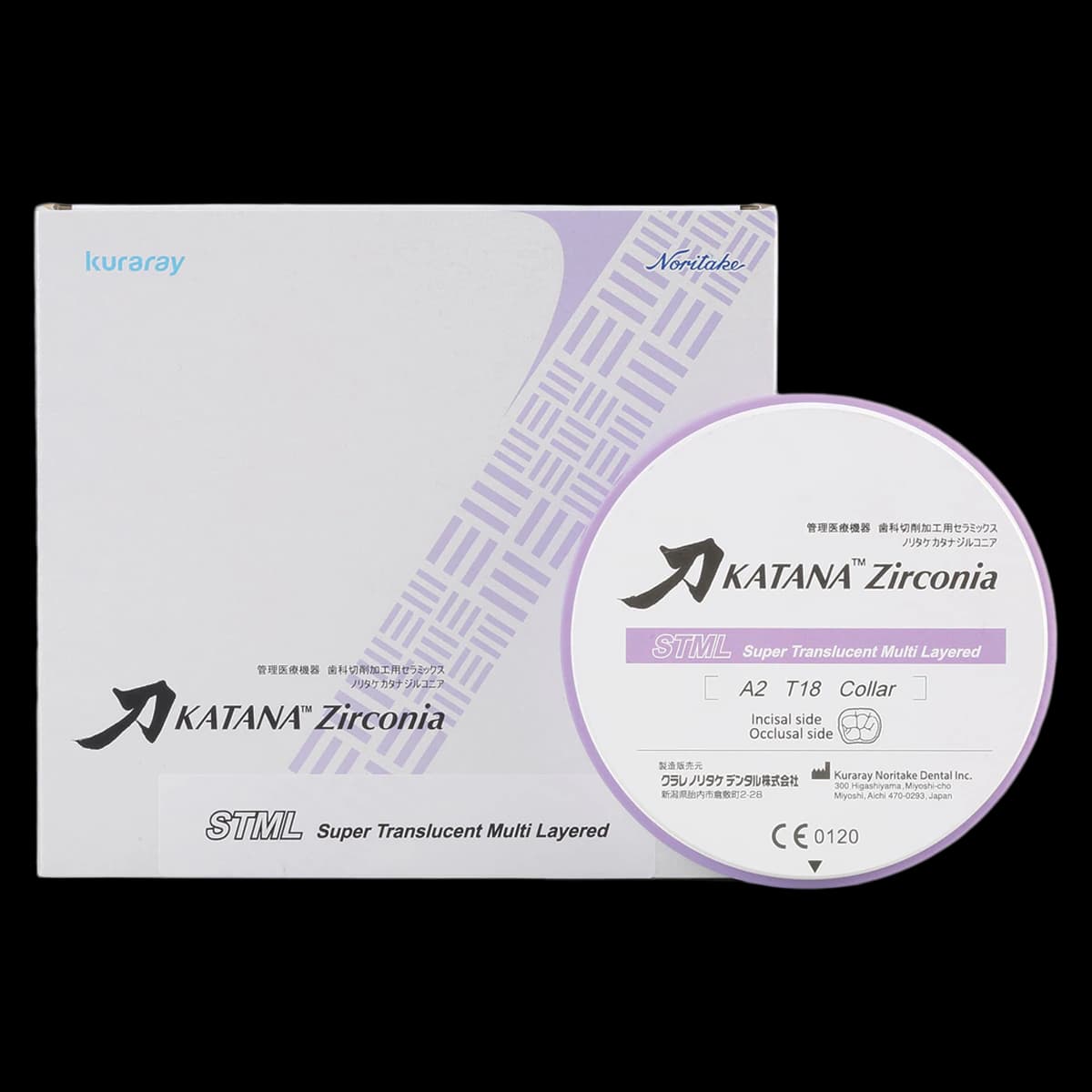 KATANA™ Zr STML Zirconia Disc, A1 Collar, 98.5 mm Diameter x 18 mm Thickness, 1/Pkg - KATANA™ Zr STML A1 Collar / T:18mm - Image 1