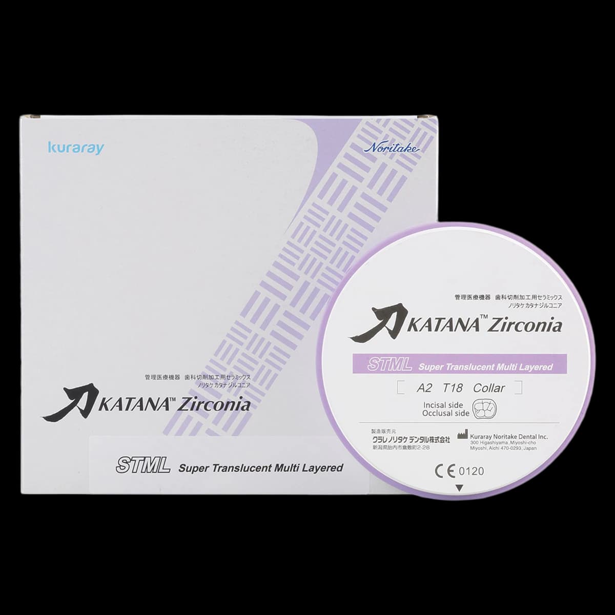 KATANA™ Zr STML Zirconia Disc, A4 Collar, 98.5mm Diameter, 18mm Thickness, 1/Pkg - KATANA™ Zr STML A4 Collar / T:18mm - Image 1