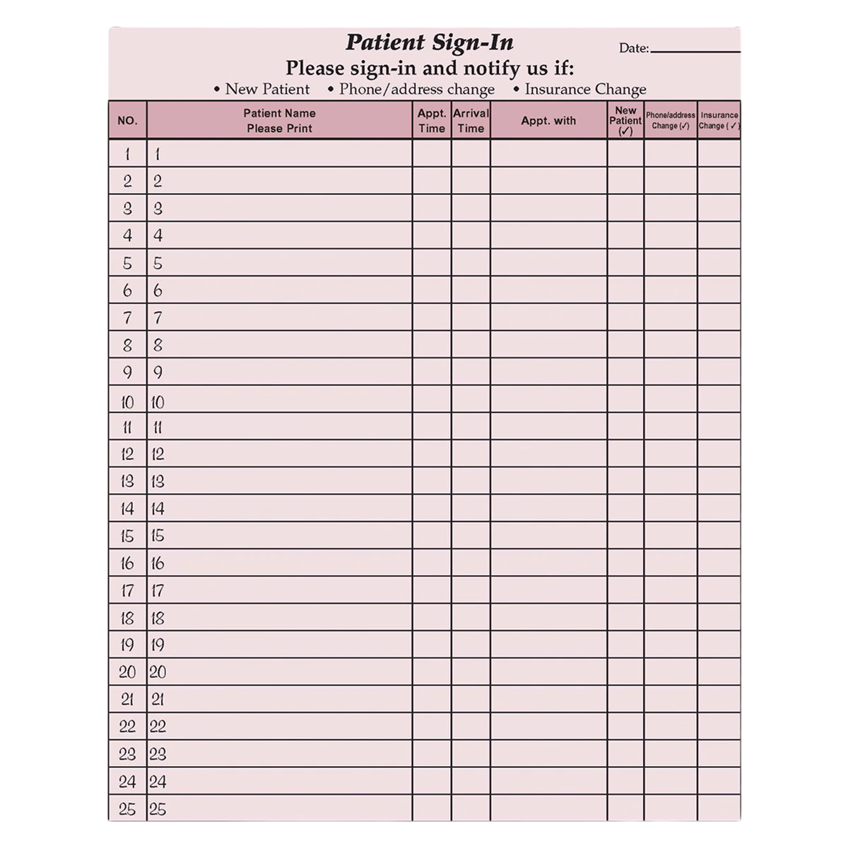 Wilmer Privacy Patient Sign-In Forms, HIPAA Compliant, 8.5 x 11 in, Burgundy, 125/Pk - Privacy Patient Sign-In Forms - Image 1