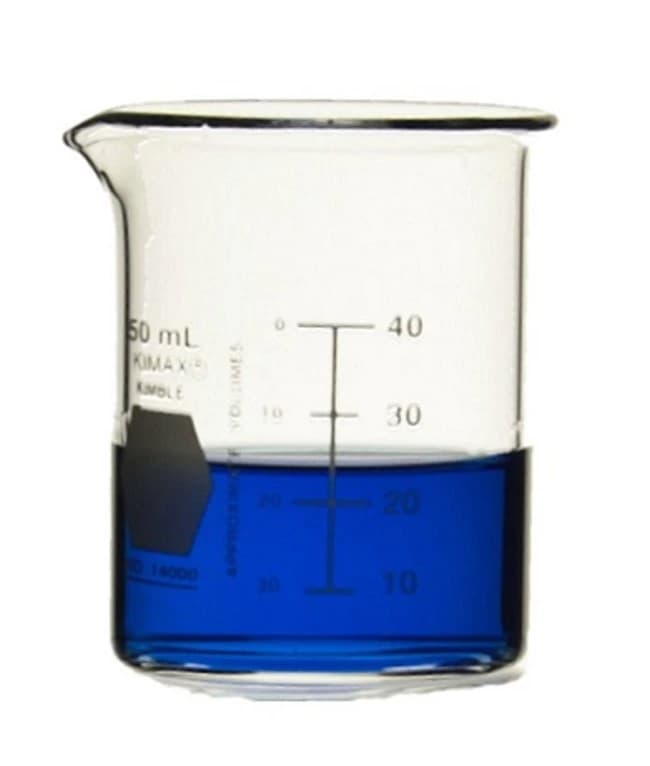 Kimax Griffin Beaker, Borosilicate Glass, 50 mL, Graduated, Beaded Top, Box - Beker Griffin 50ml Bx - Image 1