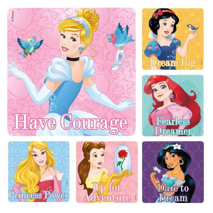 Disney Princess Patient Stickers, 2.5" x 2.5", 6 Assorted Designs, 100/Roll, PS377 - Disney Princess Stickers 100/Roll - Image 1