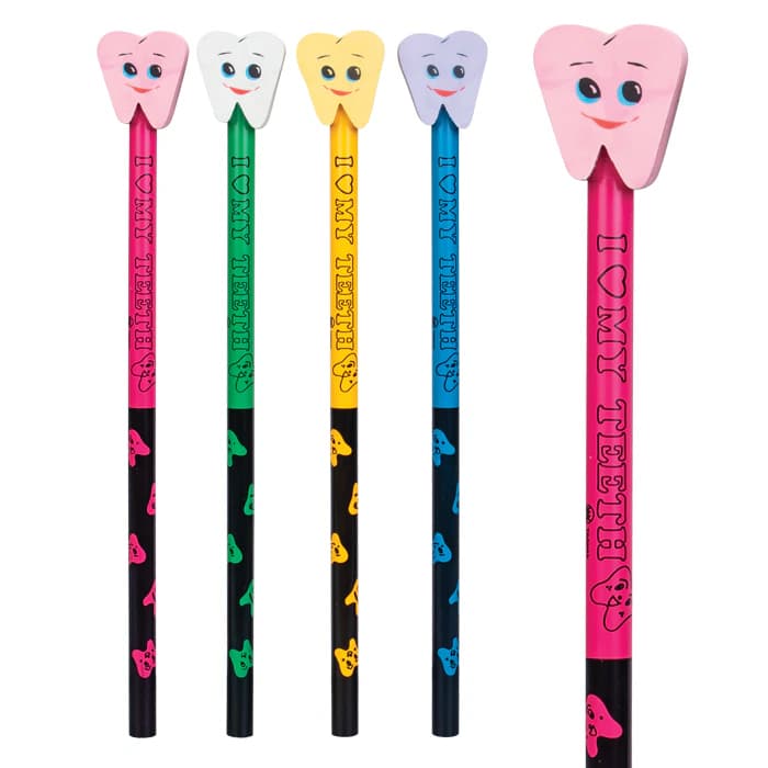 Sherman Specialty 6.5" Tooth Pencils with Smile Tooth Erasers, Assorted Colors, 36/Pkg, S2567 - 6.5" Tooth Pencils (36) - Image 1