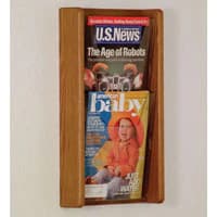 Stance Wall Magazine Display, 2 Pockets, Medium Oak Wood/Acrylic, 19 in x 11 in x 3 in - Mag Rack 2-Pckt Med Oak Acrylc - Image 1