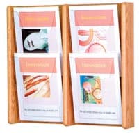 Stance Wall Magazine Display, 4 Pockets, Light Oak Wood/Acrylic, 19 in x 21.25 in x 3 in - Mag Rack 4-Pckt Lt Oak Acrylic - Image 1